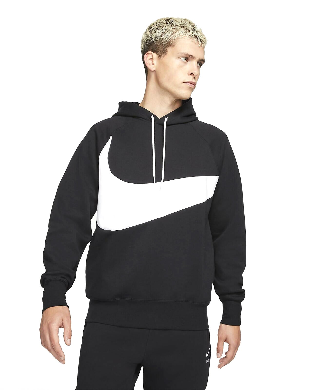 Men's Nike Black/White Sportswear Swoosh Tech Fleece Pullover Hoodie (DD8222-010)