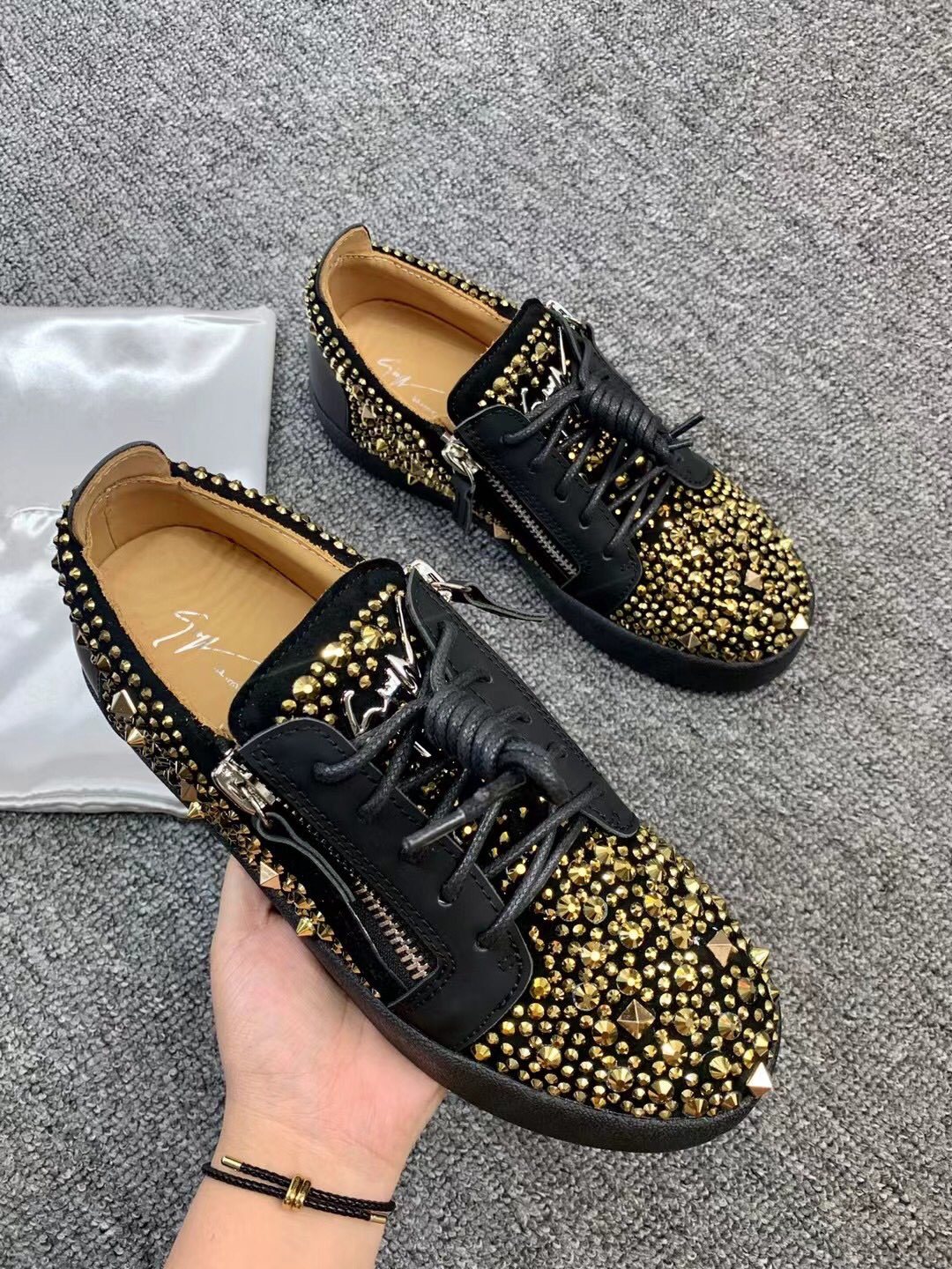 Giuseppe Zanotti Black Gold Stud Sneakers