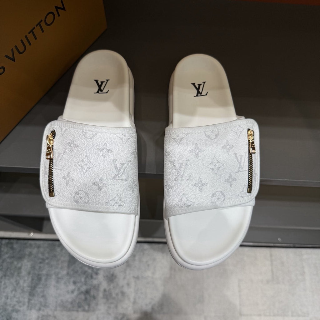Louis Vuitton White Monogram Zip Slide Sandals