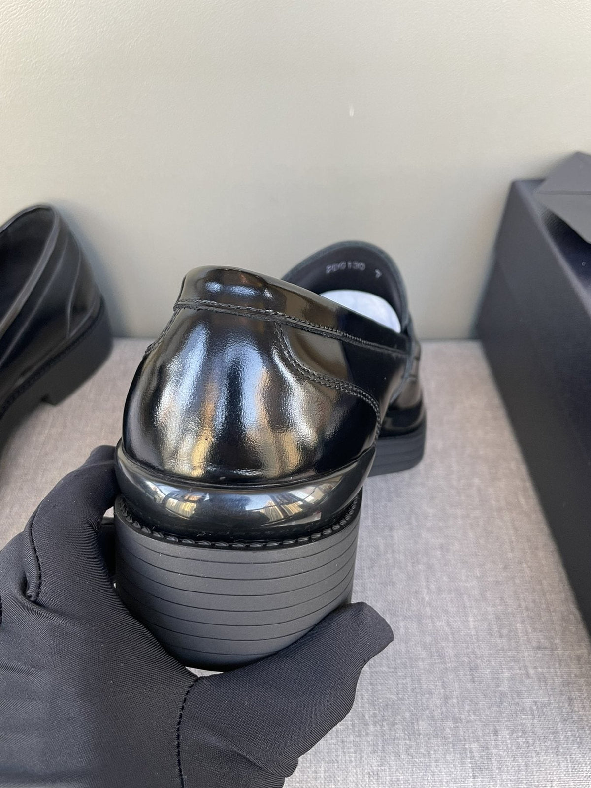 Prada Black Glossy Strap Loafers
