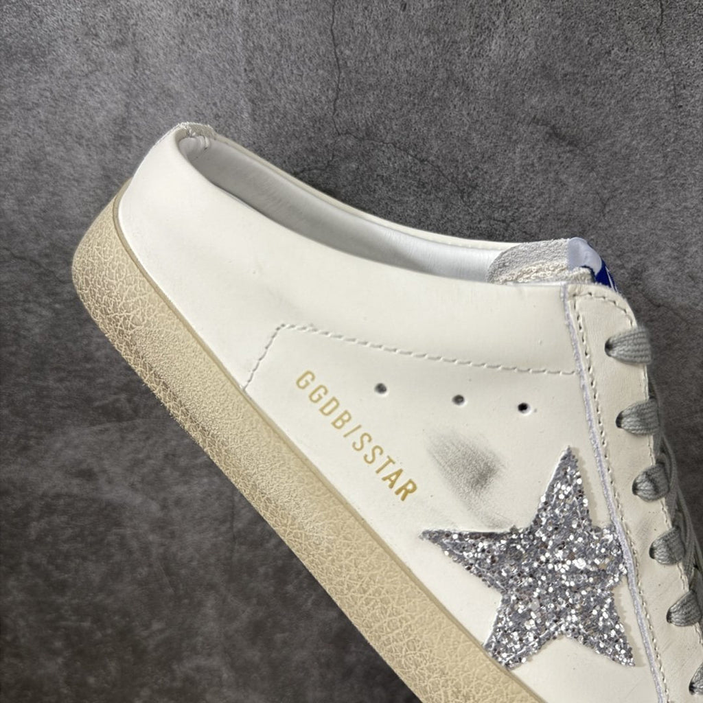 Golden Goose Silver Glitter Star Open-Back Sneakers